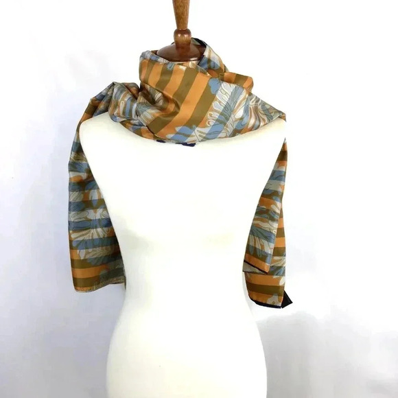 Mango Scarf Reversible Satin Large Rectangular Navy Stripe Orange Floral Dupatta - Picture 8 of 10
